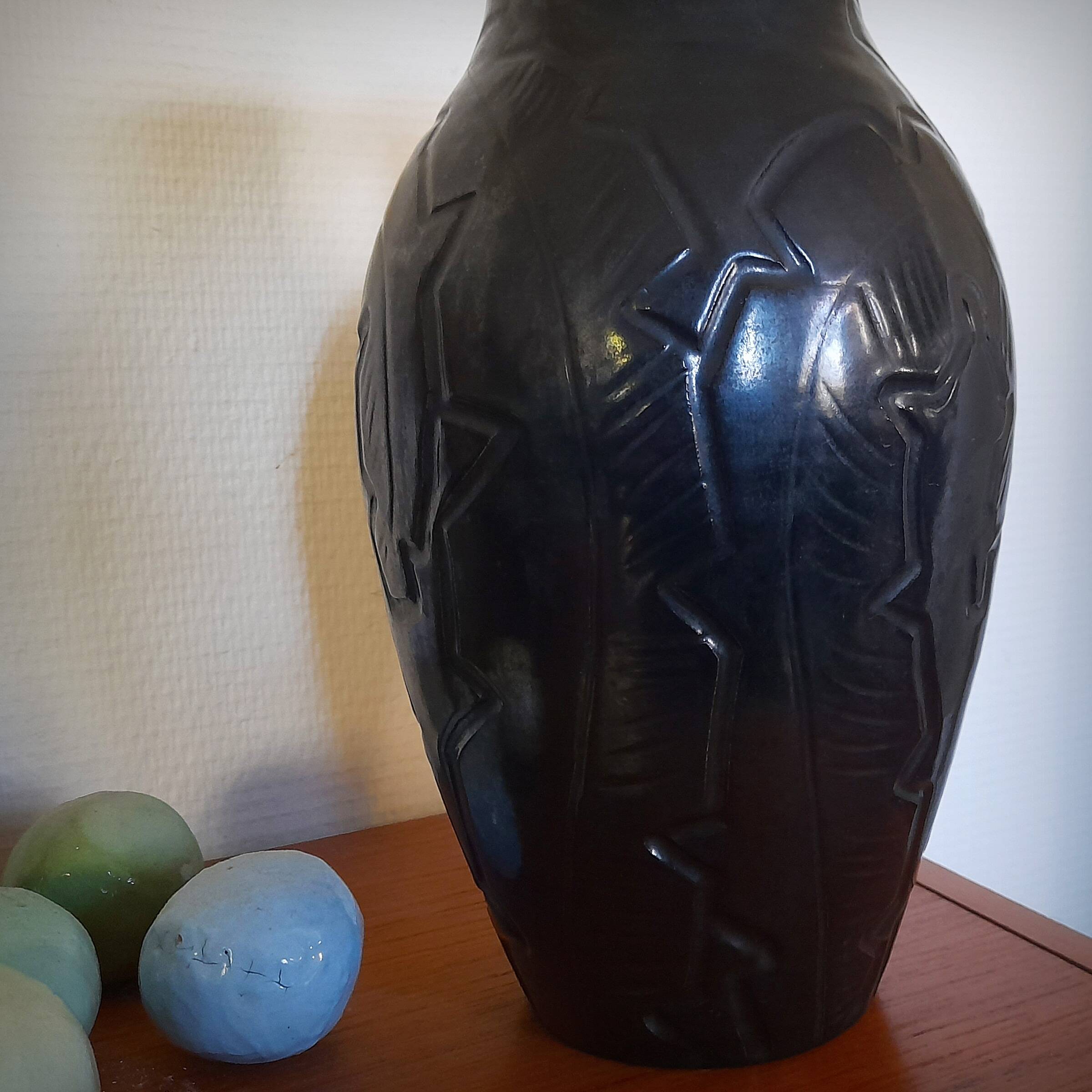 Art Deco vase with foliage, XL size, Accolay, France, 1950s