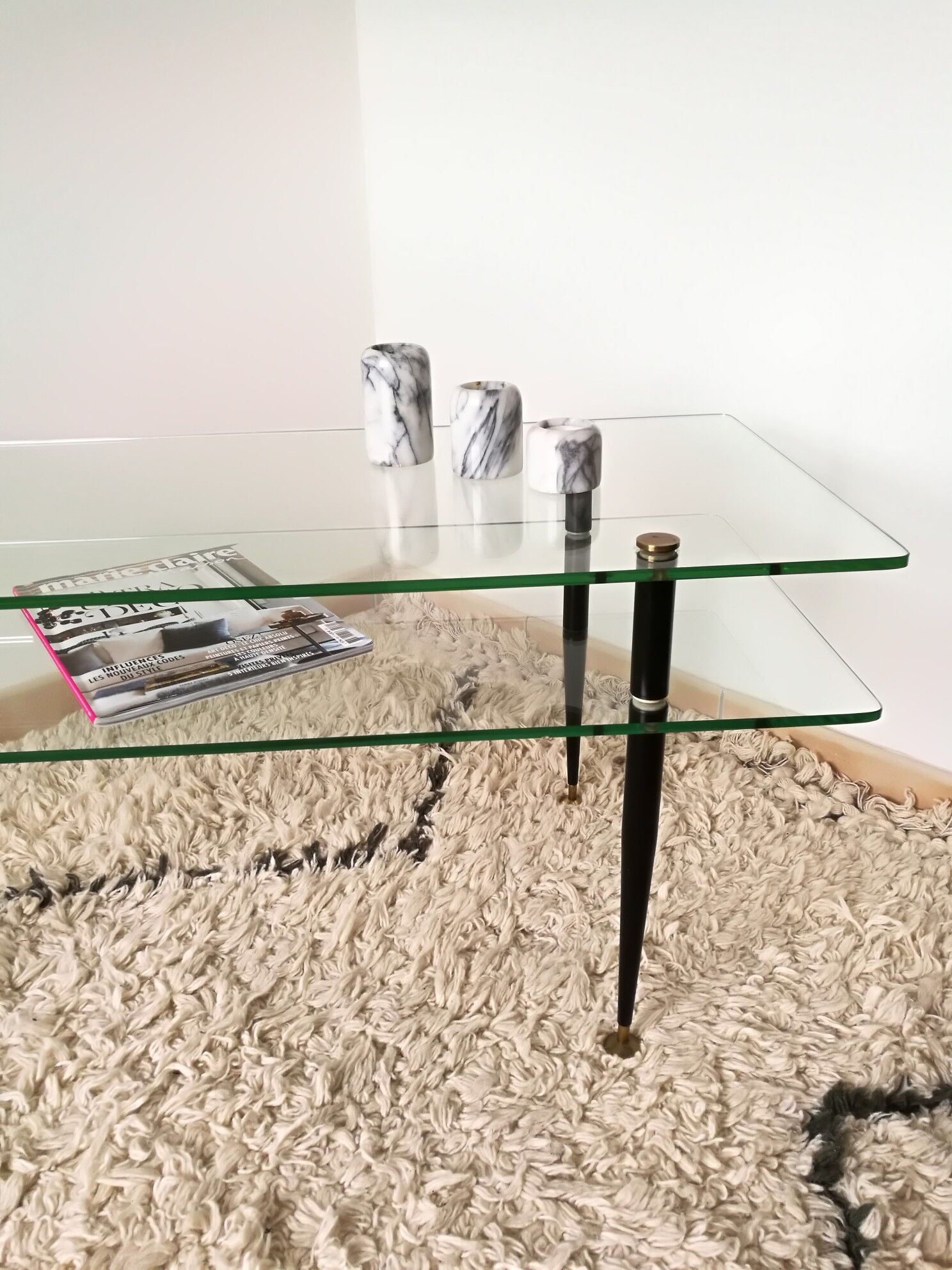 Vintage glass/brass coffee table 60