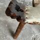 Pair of 1950s Spanish carved solid wood chairs with beige cowhide leather seats