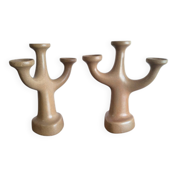 Paire de bougeoirs au design organique circa 1970