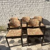 5 chaises en bois et tissu, années 60-70