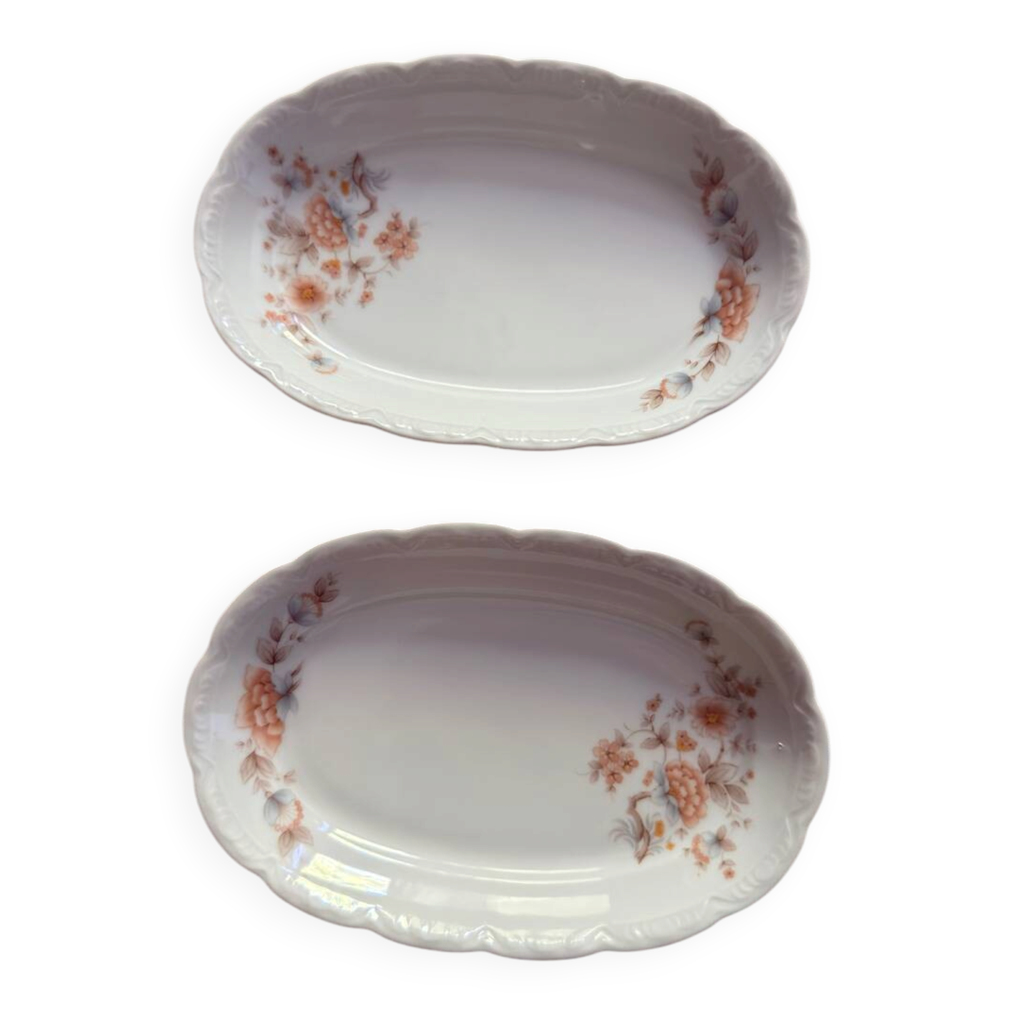 Set of 2 vintage oval serving dishes – Floral decoration – Mitterteich