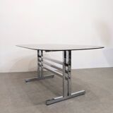 Large smoked glass and chrome table from the 70s