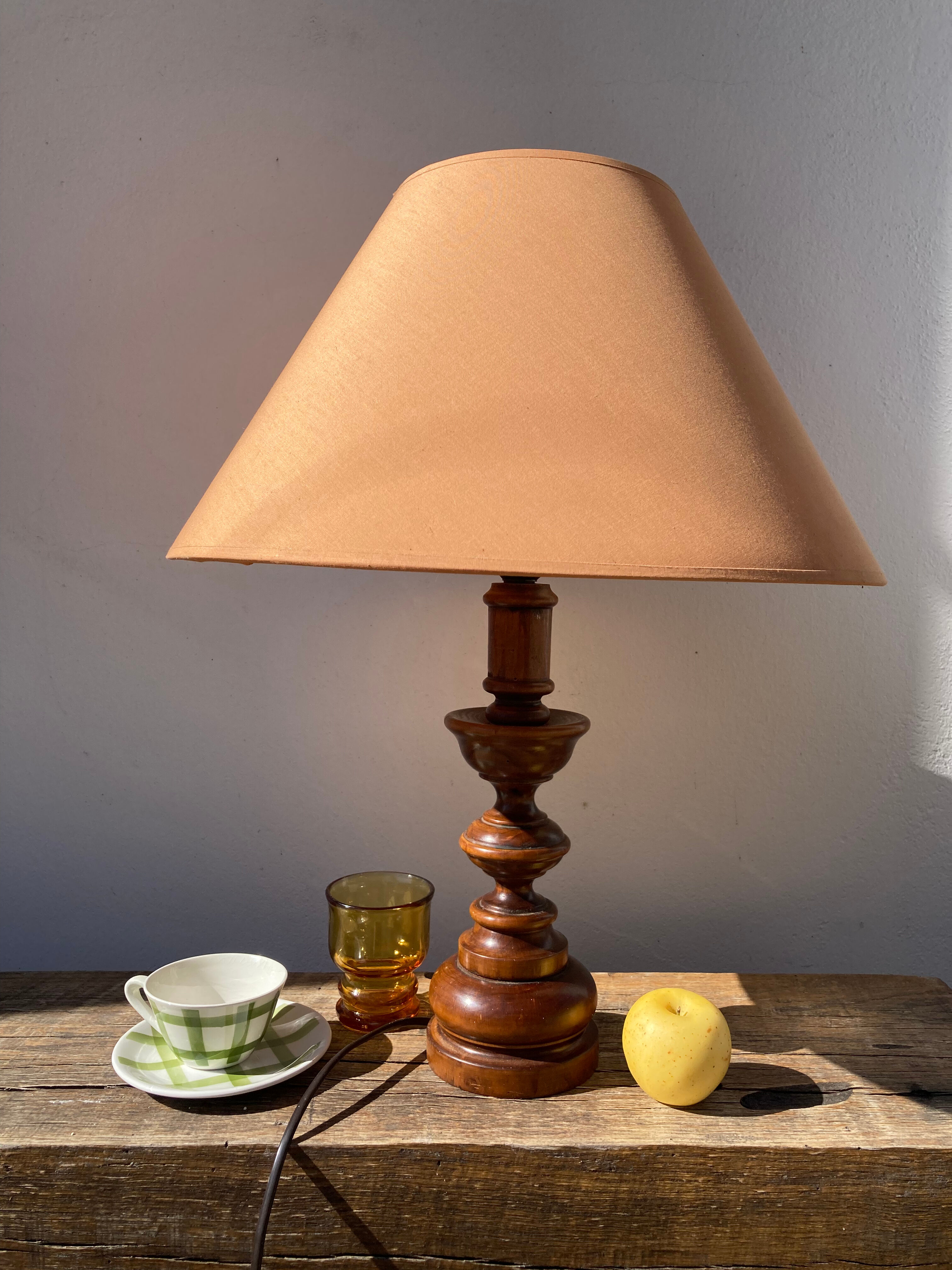 Vintage turned wooden lamp 1960 / 1970