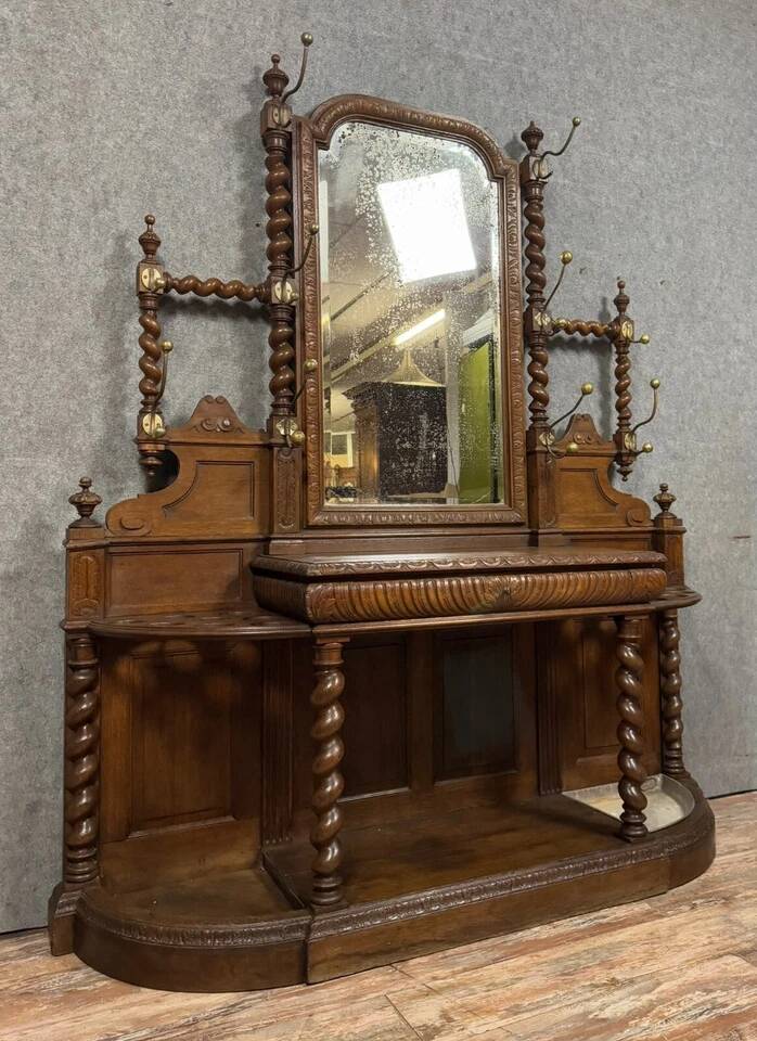 Renaissance style oak castle coat rack circa 1850