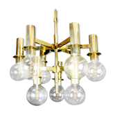 Hans-Agne Jakobsson 'Pastoral' brass and glass chandelier with LED glass sphere bulbs