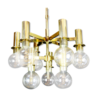 Hans-Agne Jakobsson Brass and Glass ‘Pastoral’ Chandelier With Led Glass Spheres Bulbs