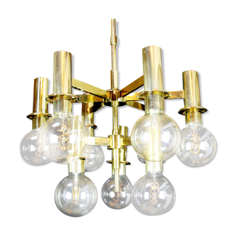 Lustre en laiton et verre 'Pastoral' Hans-Agne Jakobsson avec ampoules à sphères de verre led