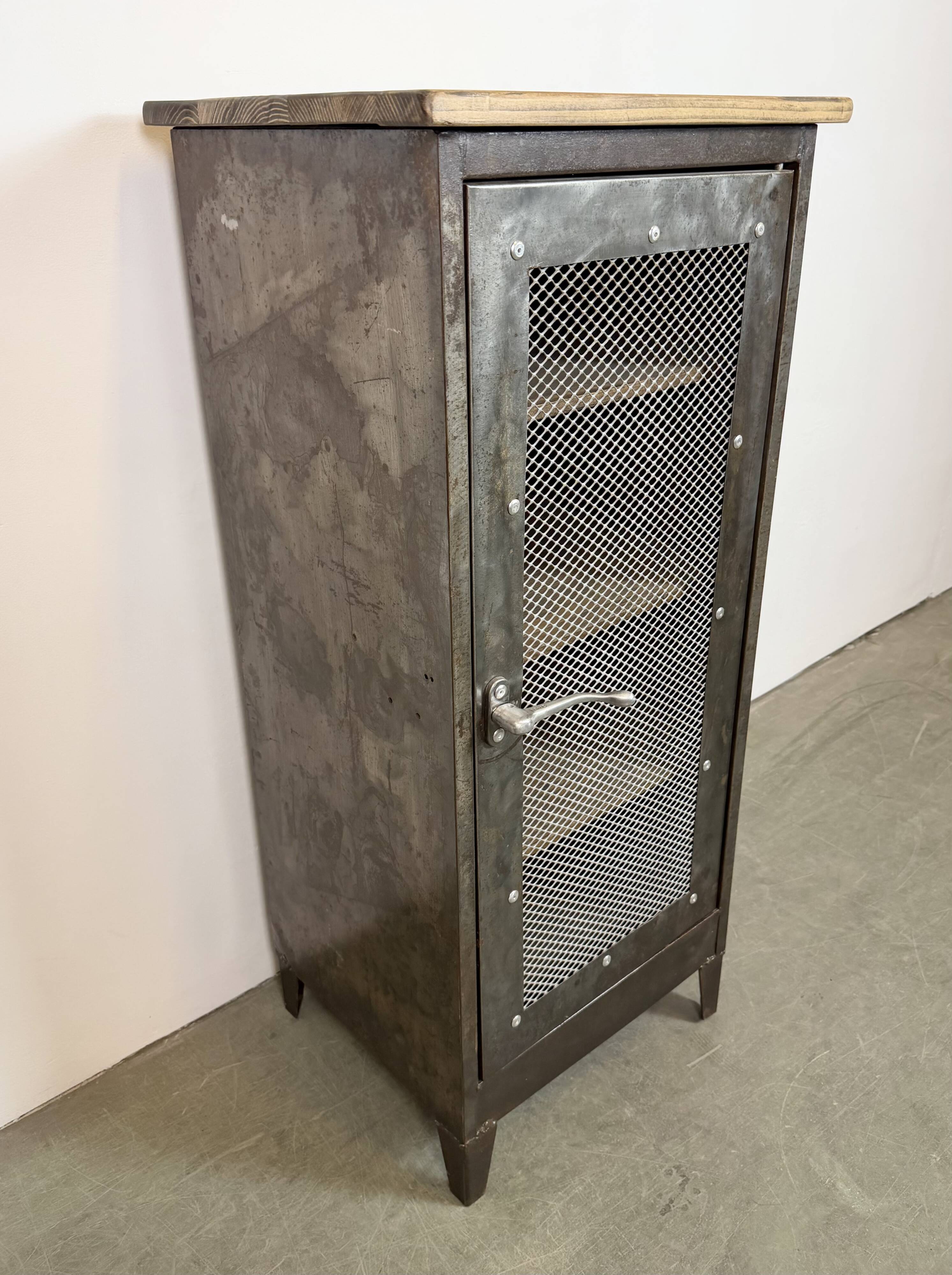 Industrial Iron Cabinet with Mesh Door, 1960s
