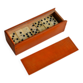 Antique ebony, bone and brass domino set + wooden box