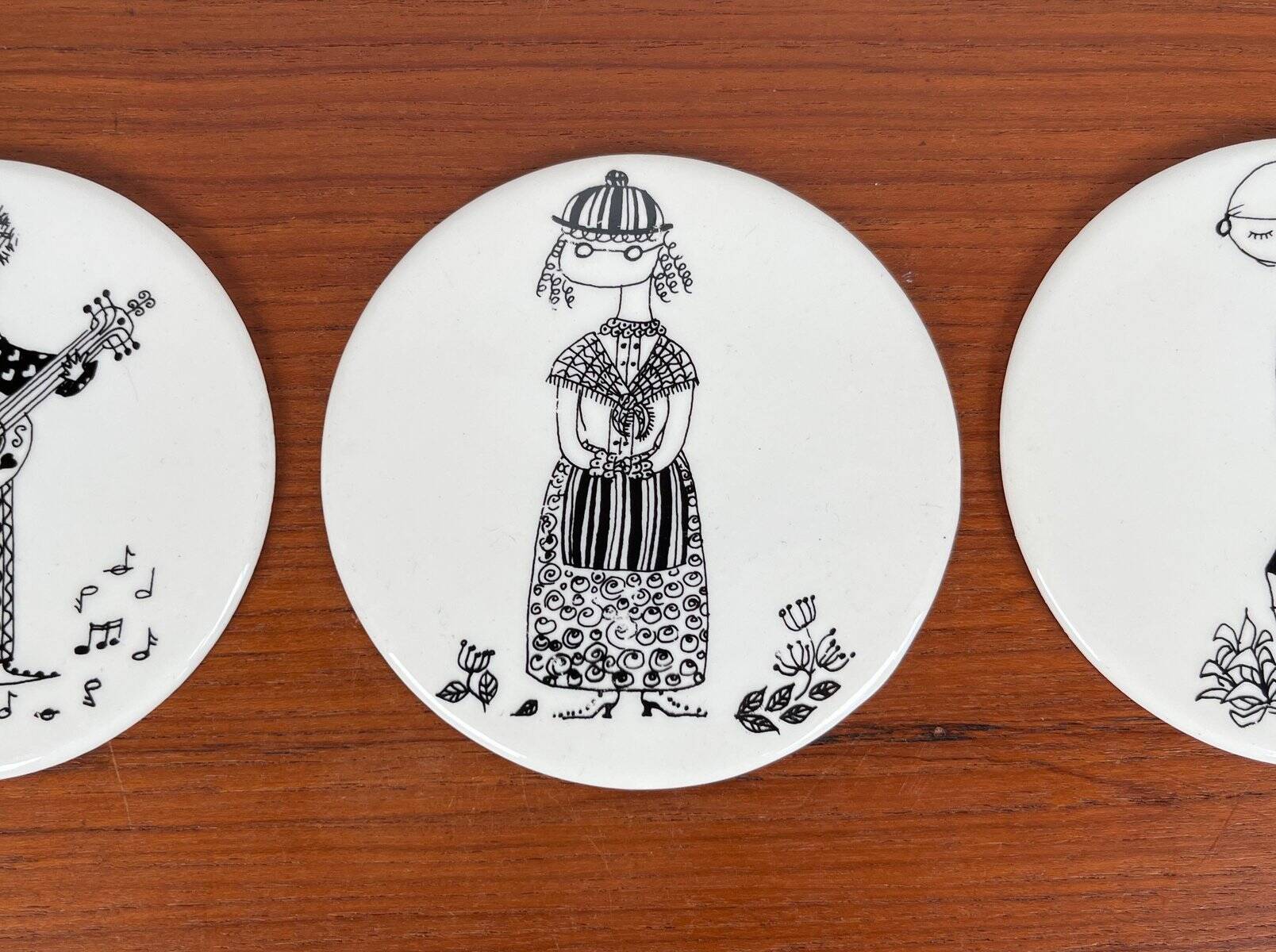 Mid-century ceramic coasters by Bjørn Wiinblad, 1960s, set of 5.