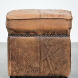 Sturdy square vintage sheepskin pouf/ottoman with beautiful colours