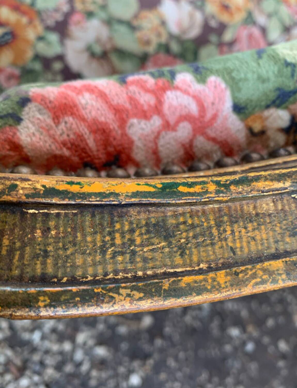 19th-century floral velvet bench