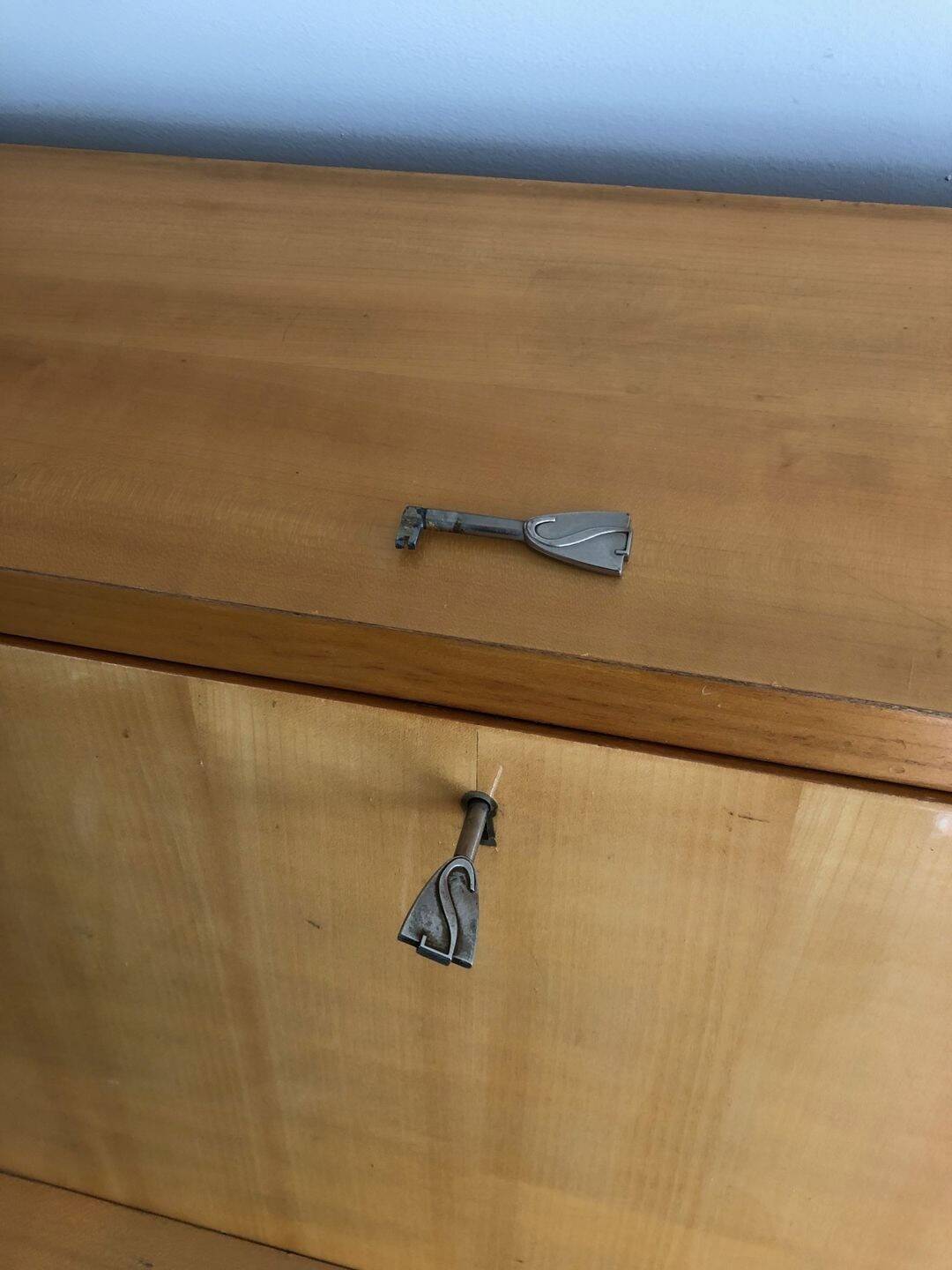 Secretary in Sycamore with Bronze Handles, French Work