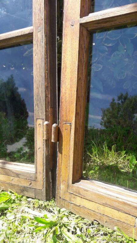 Lot of 4 oak windows H141xL112/117cm old small panes