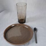5 brown stoneware dessert plates