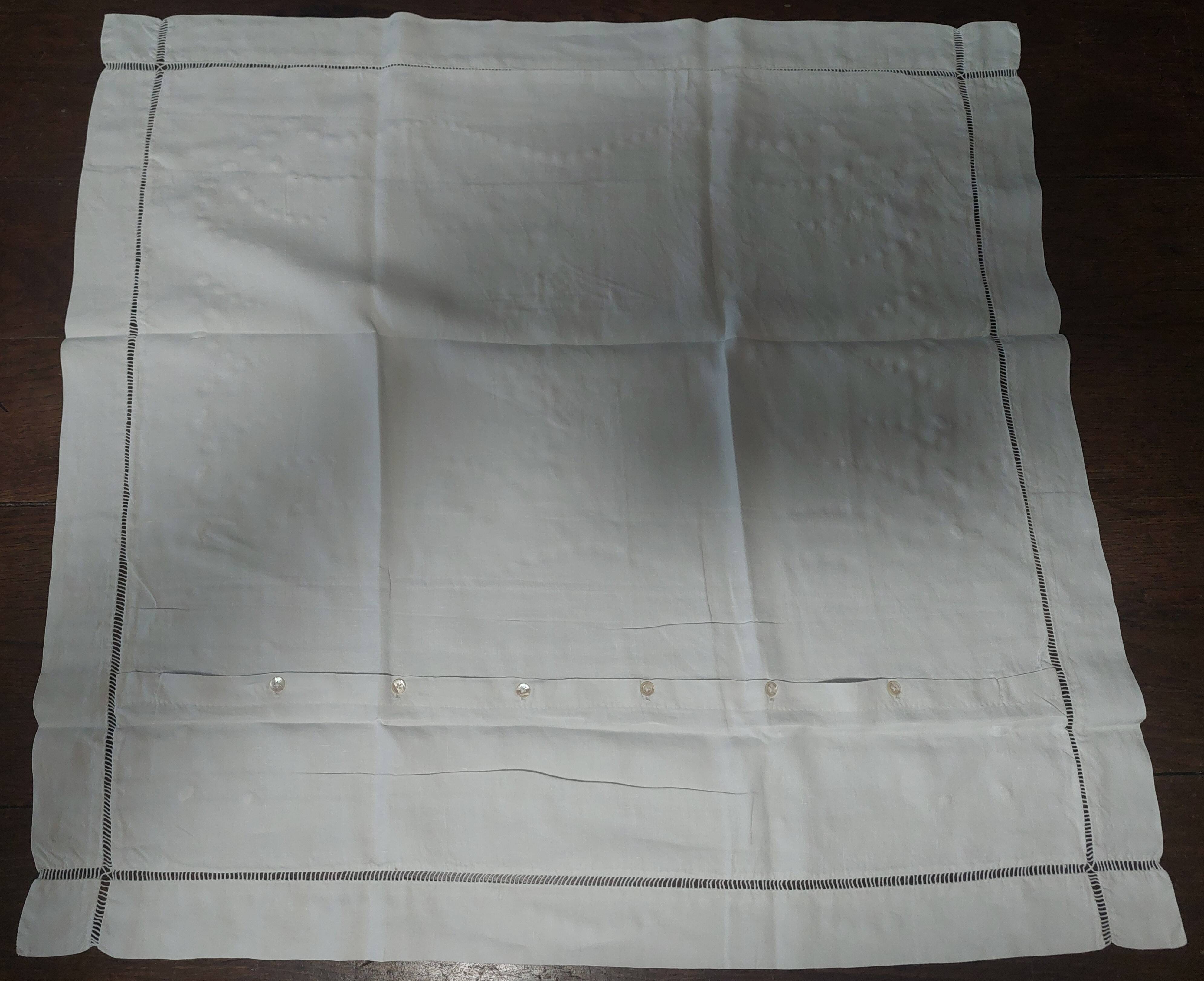 Old linen sheet, fine, embroidered with monogram BB, button closure, 72 x 7.