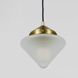 Up to 7 Art Deco brass pendant lights with conical glass shades, Vienna 1930s.