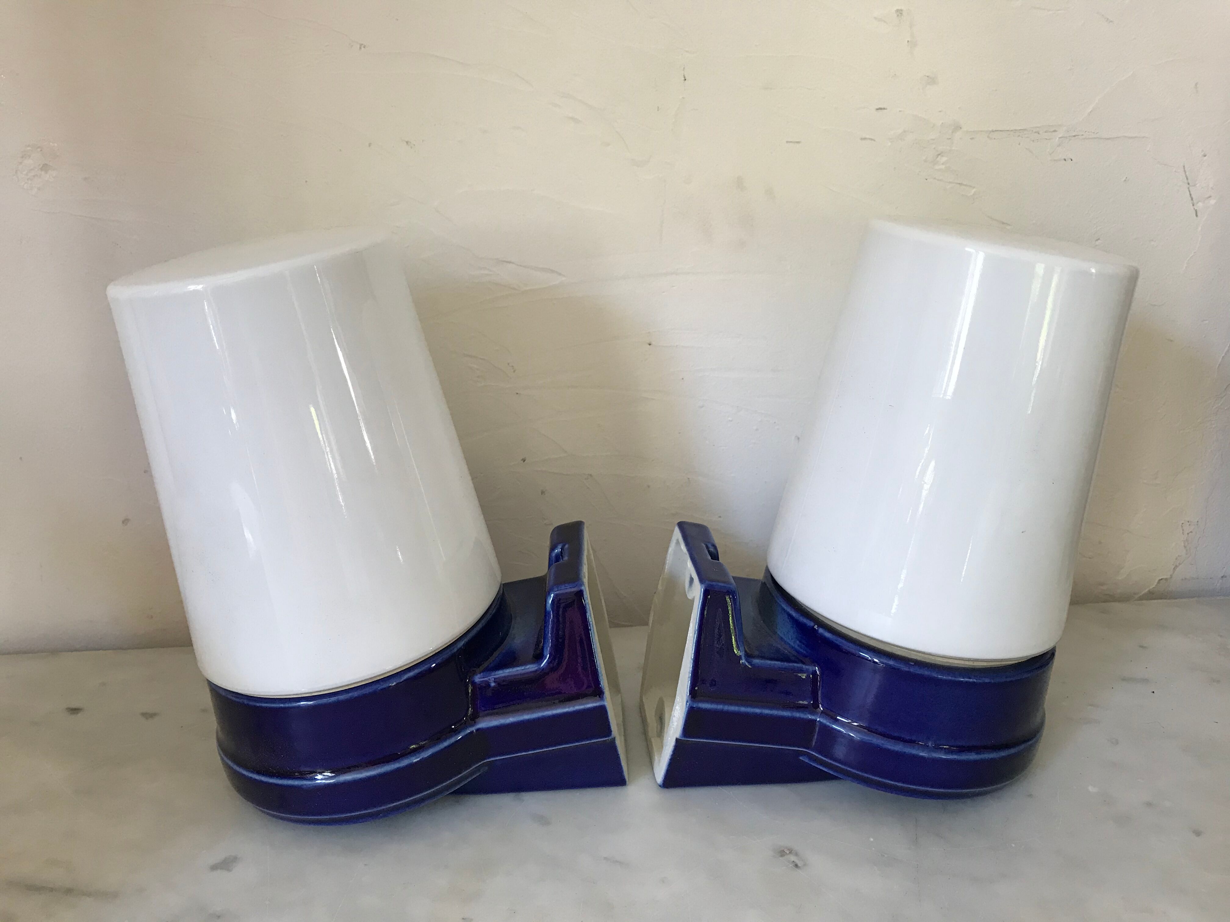 Pair of ceramic and opaline IFÖ sconces
