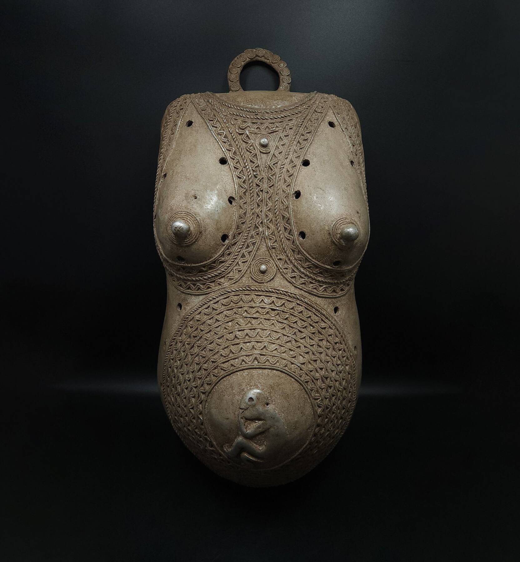 African Art • Ndimu Belly Mask • Makonde • Tanzania • Aluminum