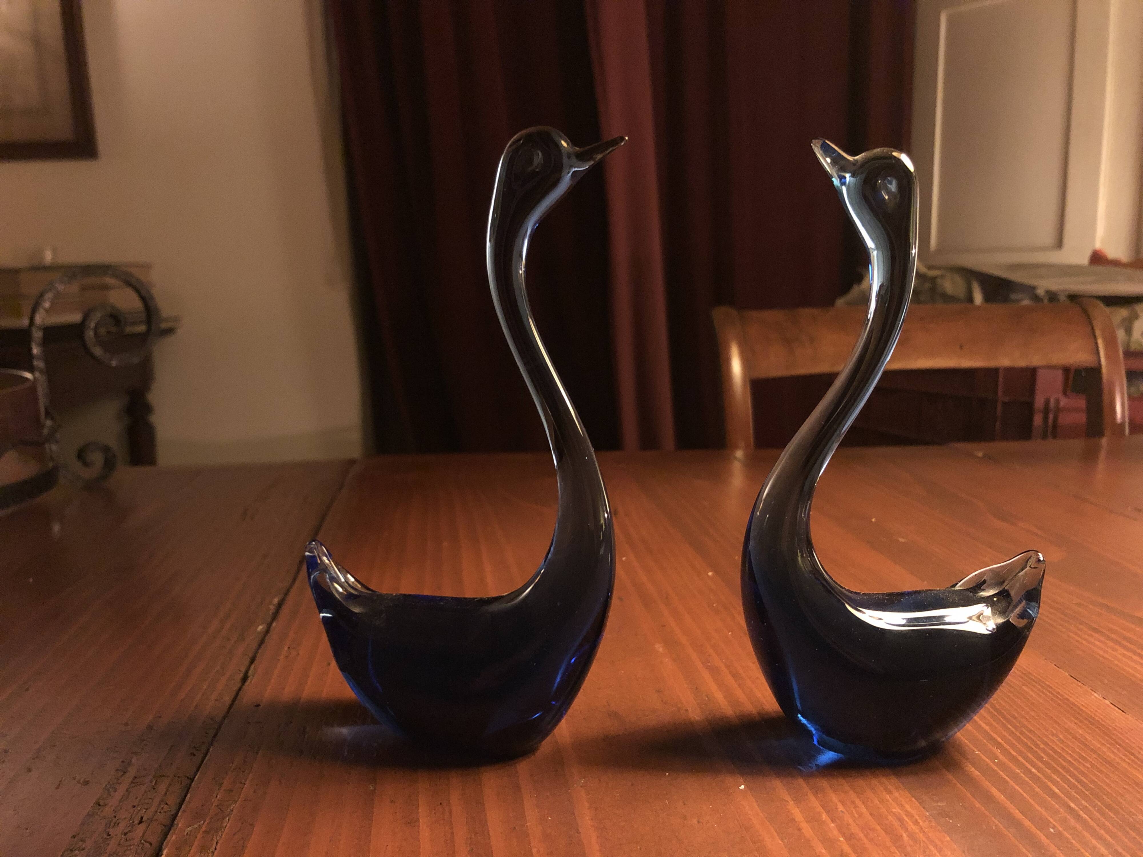 pair of murano glass swans eighties '80 vintage