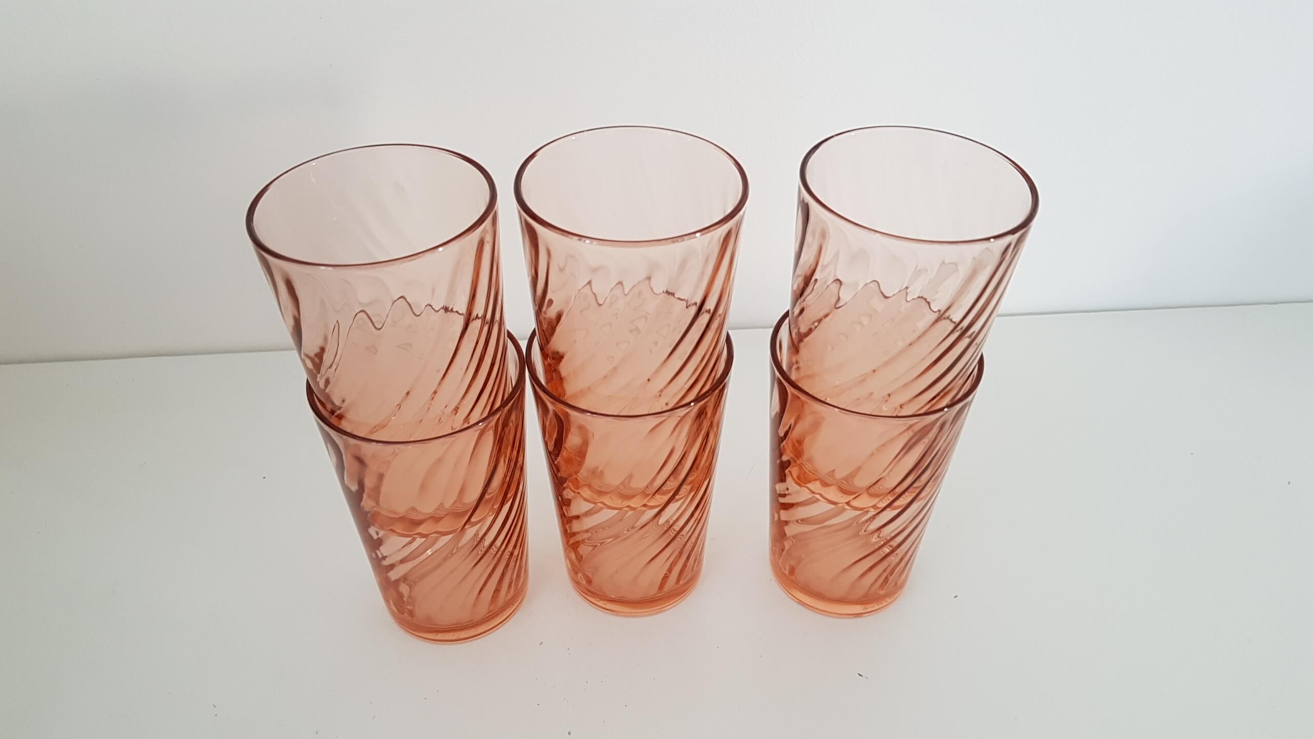 Lot de 6 verres rosaline arcoroc - vintage