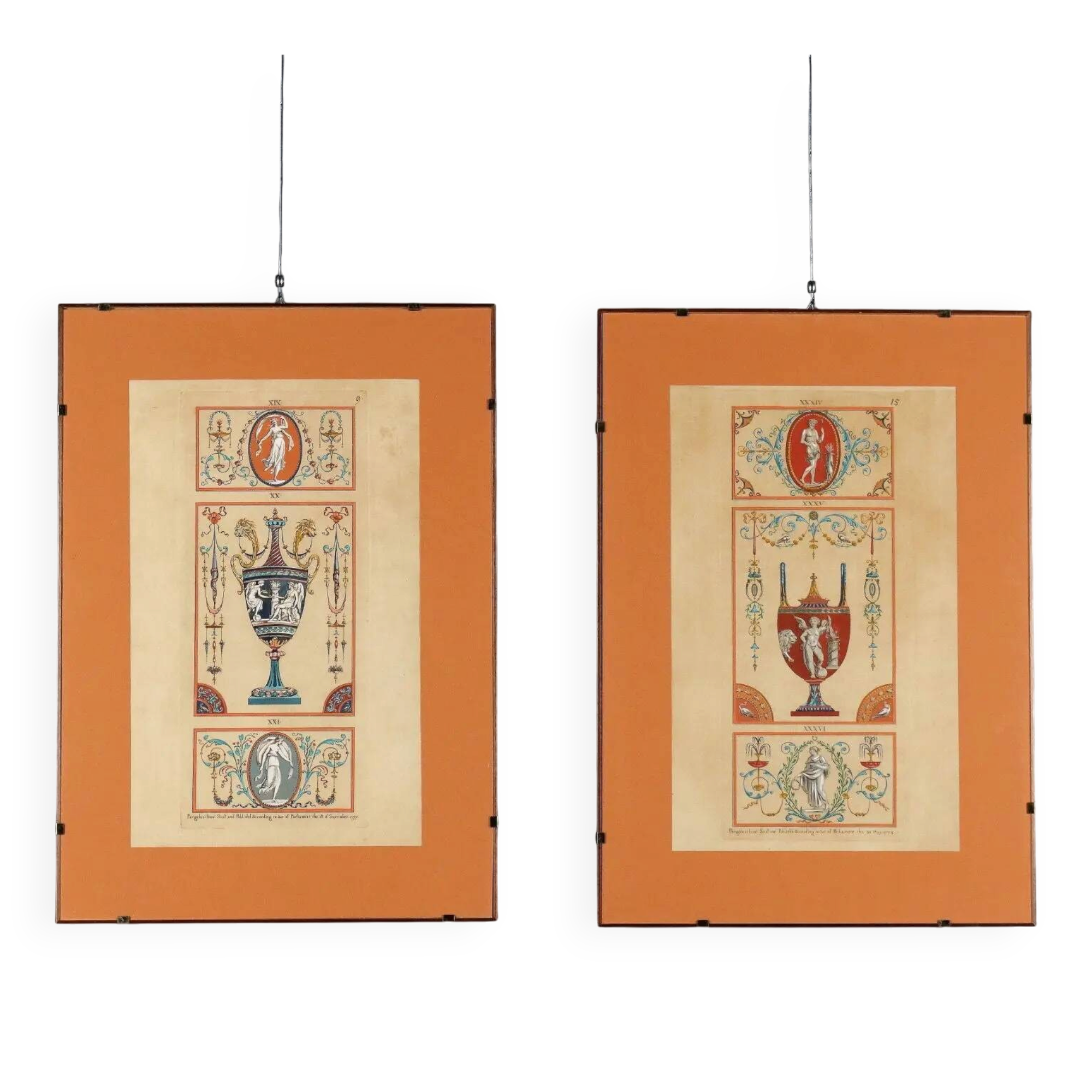 Gravures anciennes signées Michelangelo Pergolesi, vases, XVIIIe siècle