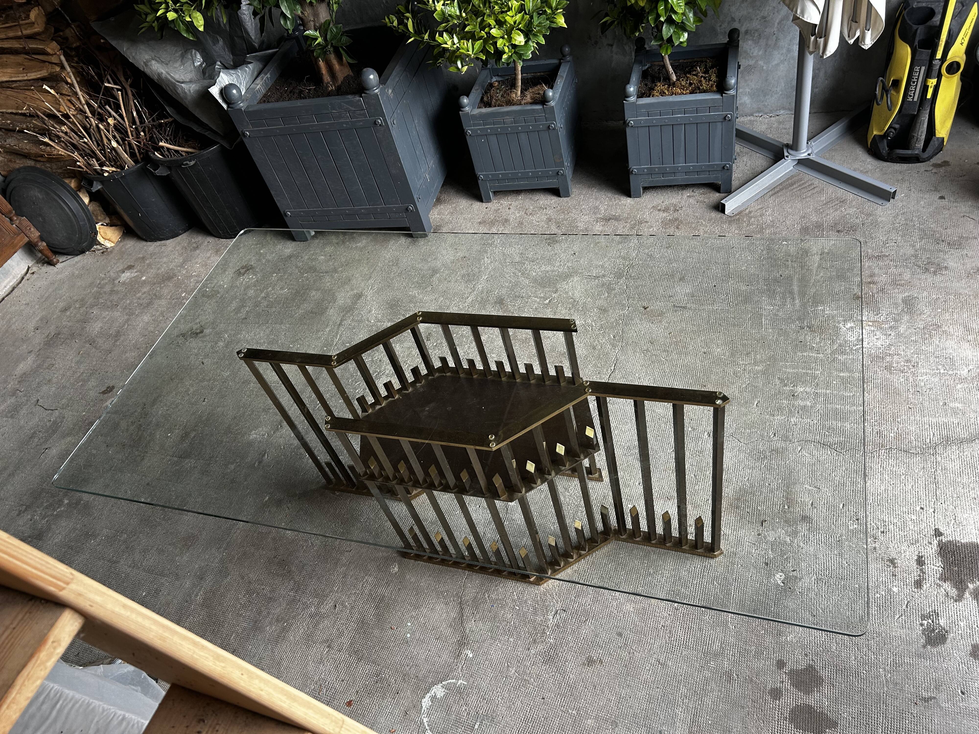 Rectangular glass dining table with brass legs, 1970s.
