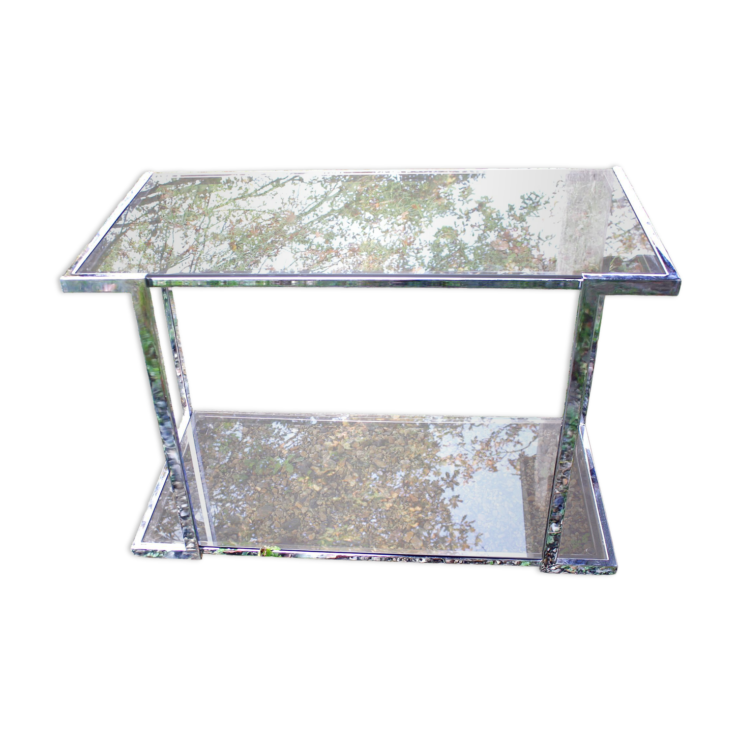 Desserte console vintage design chrome verre fumé année 70