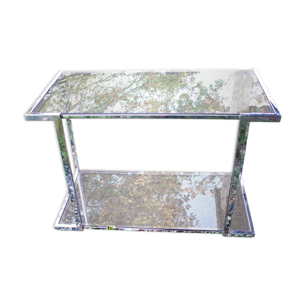 Desserte console vintage design chrome verre fumé année 70