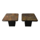Pair of vintage Kneipp side tables with sculptural tops in mixed materials, 1970s