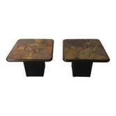 Pair of vintage Kneipp side tables with sculptural tops in mixed materials, 1970s