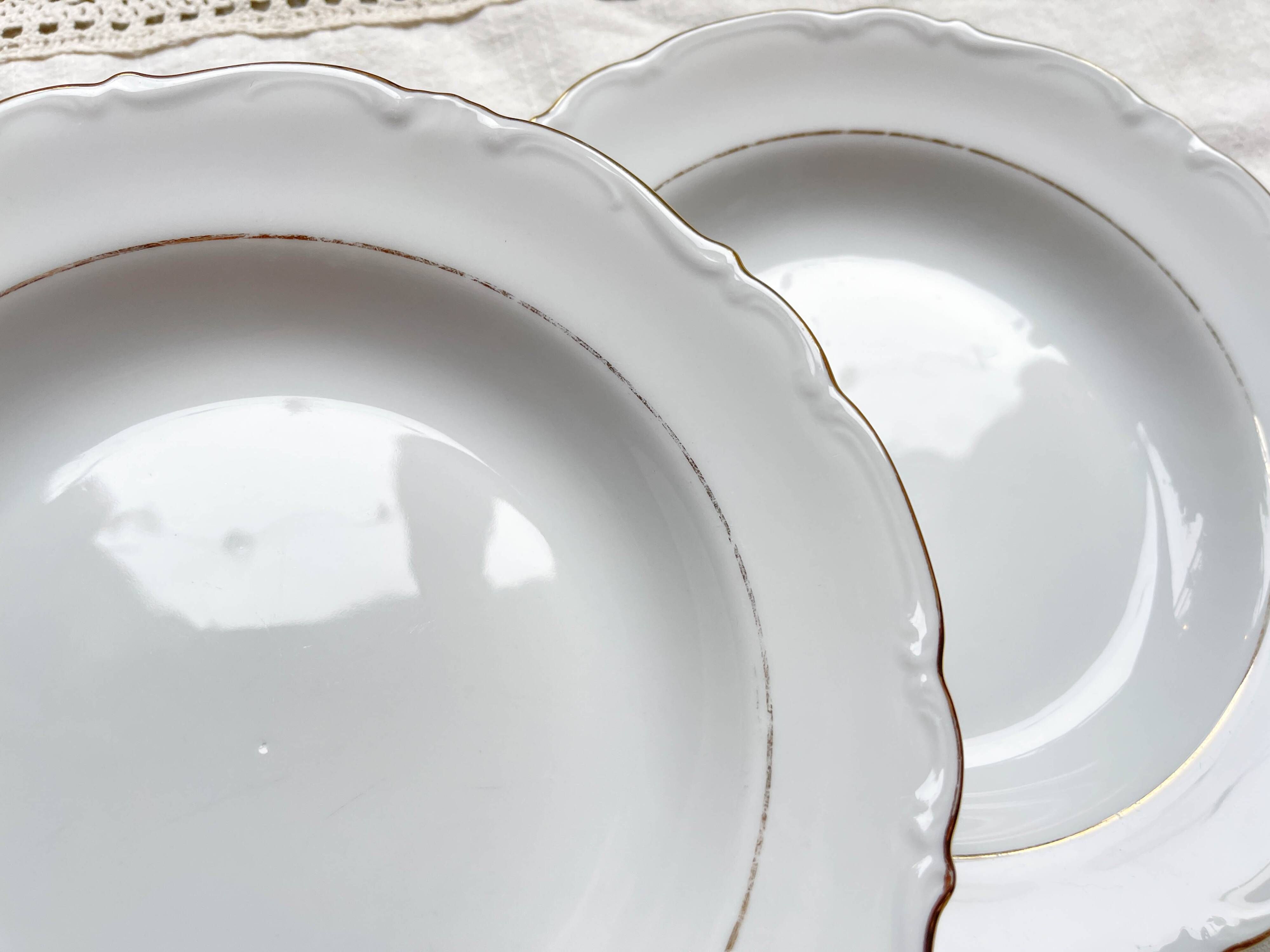 7 French Winterling BAVARIA white and gold porcelain soup plates