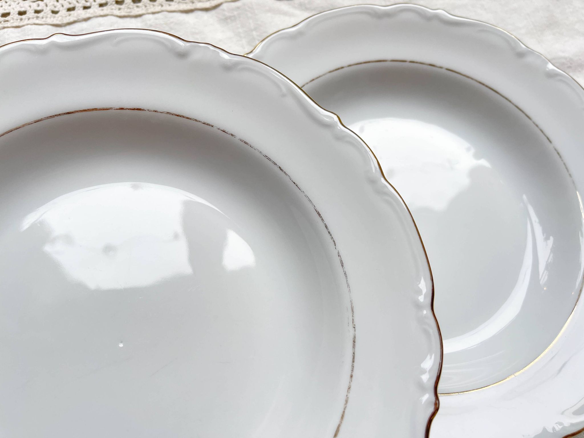 7 French Winterling BAVARIA white and gold porcelain soup plates