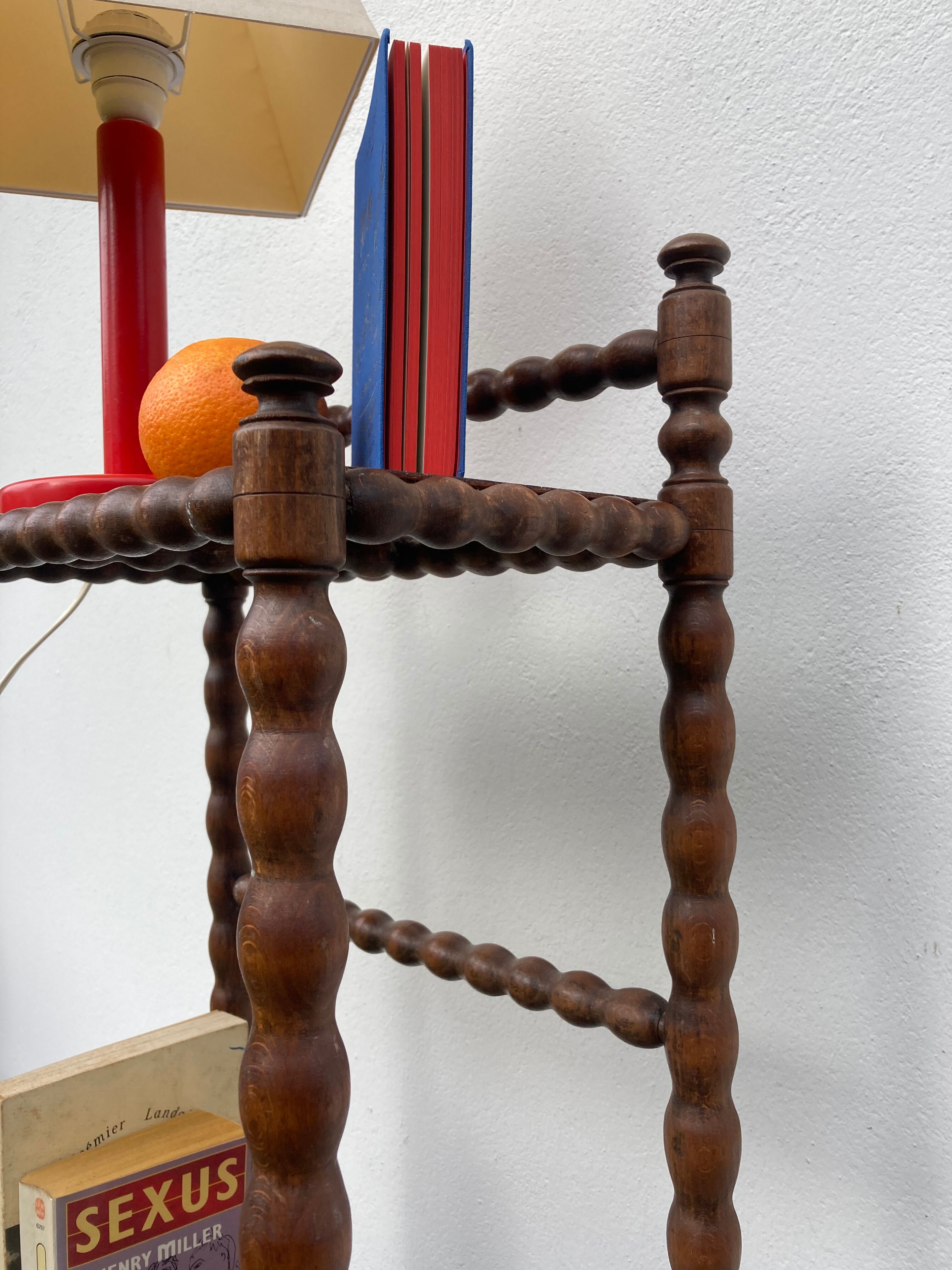 Vintage rectangular turned wooden bedside table