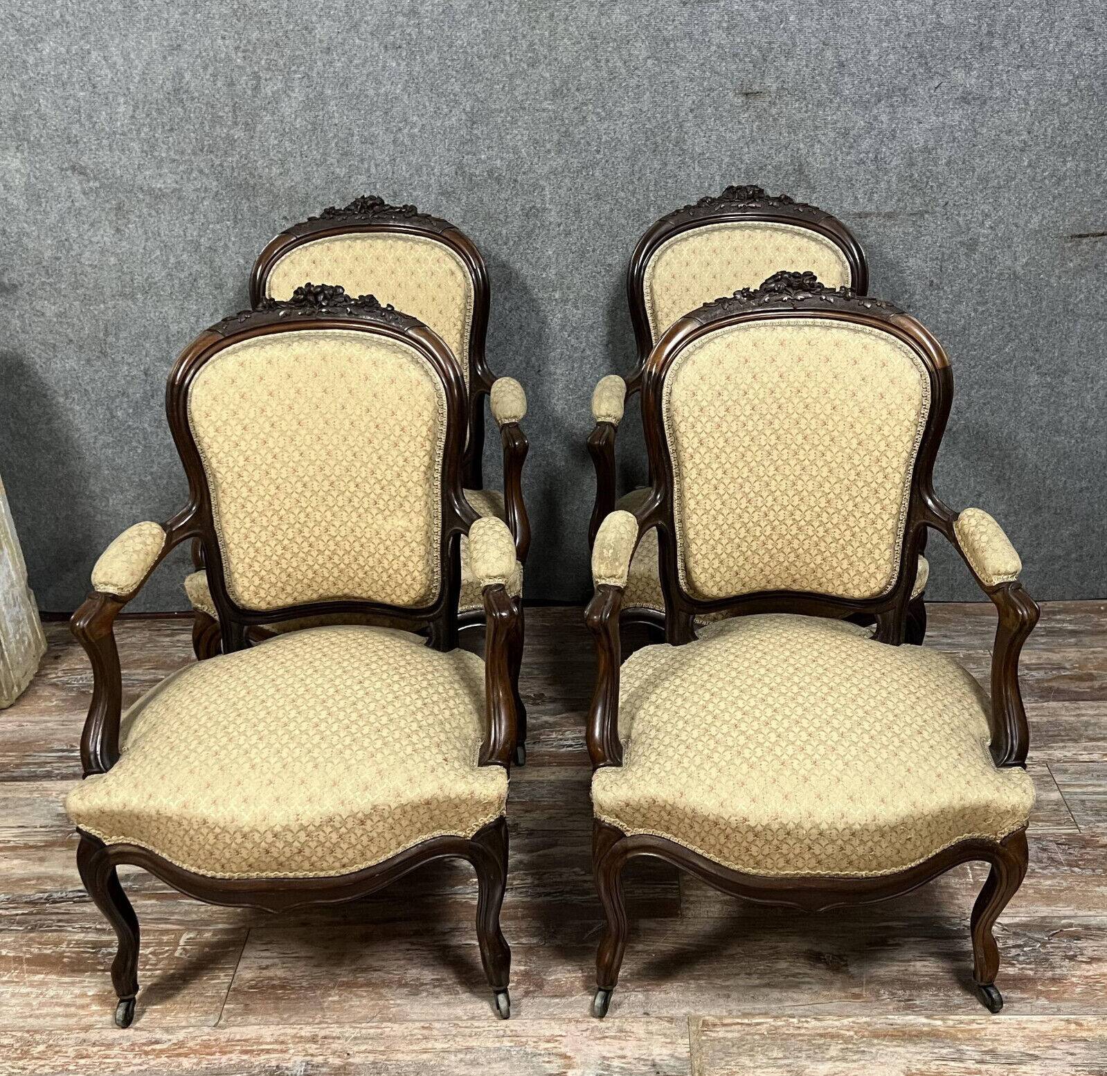 Series of 4 Napoleon III period armchairs in mahogany circa 1850