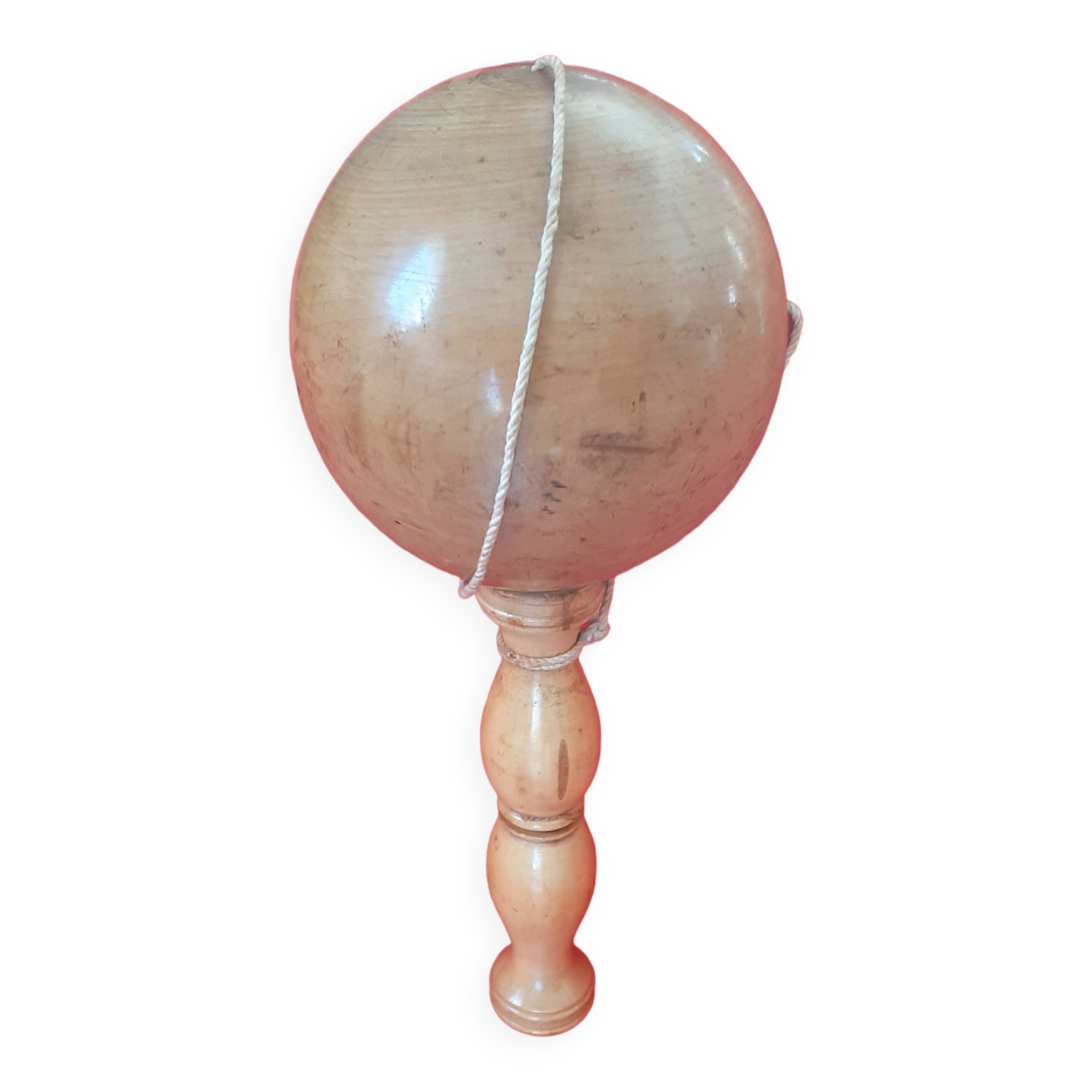 Large cup-and-ball cup in light wood.