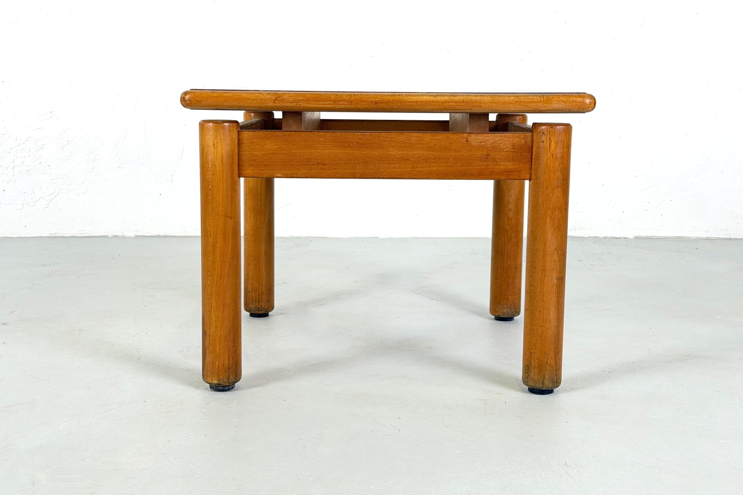 Beech coffee table with a blue formica top, France – 1960s