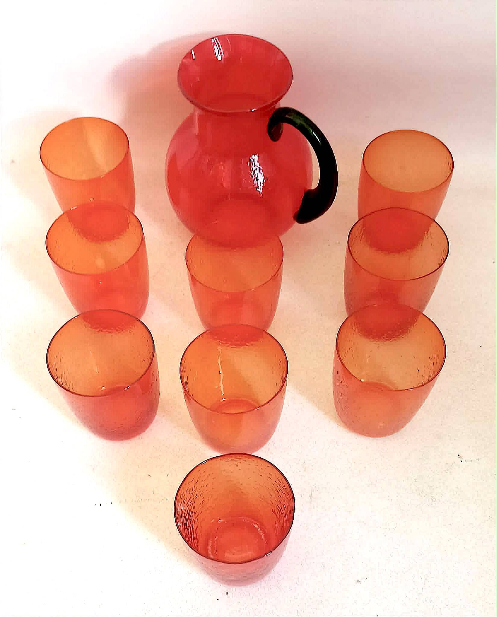 Service à orangeade 9 verres et 1 pichet Années 60