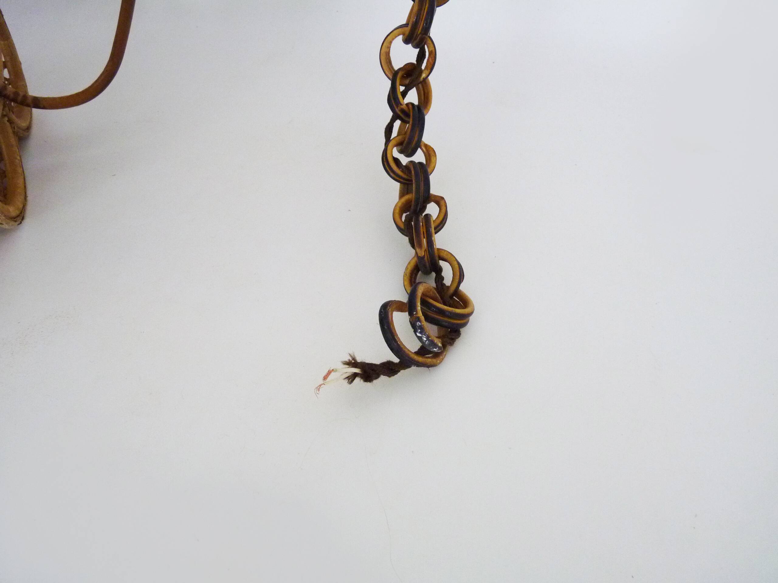 Old rattan and cane pendant light. Vintage 60s 70s