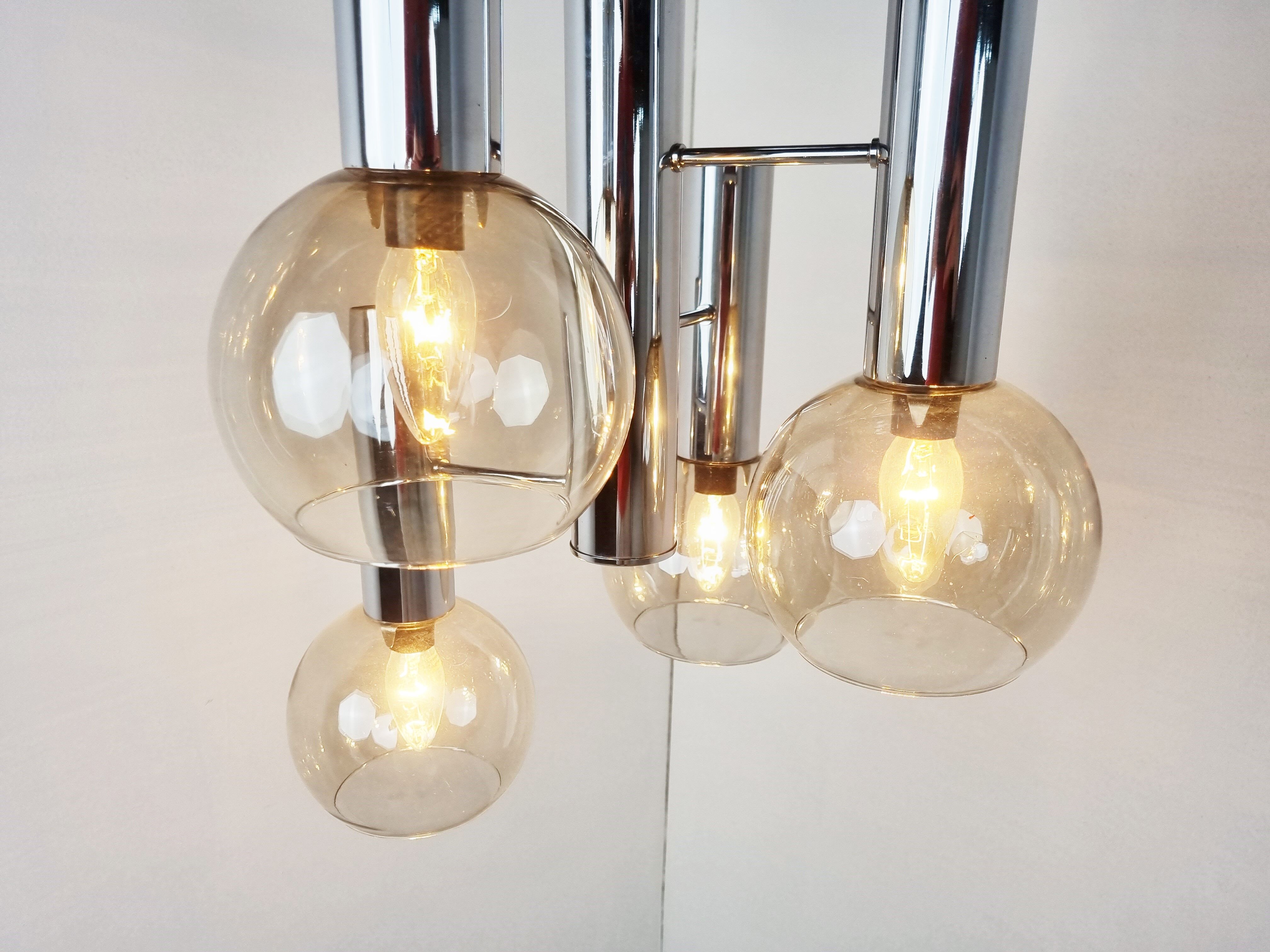 Vintage glass globe chandelier, 1970s