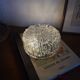 Round wall-mounted ceiling light, transparent moulded glass, vintage fixture.