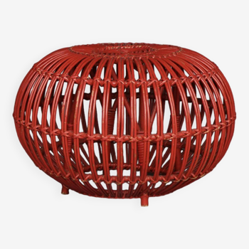 Mid-Century Wicker & Rattan Ottoman attributed to Franco Albini, Italy, 1950s