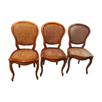 Lot de 3 chaises cannées style Régence