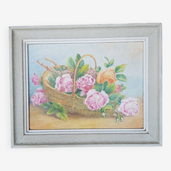 Tableau huile sur toile bouquet de roses anciennes