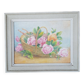 Tableau huile sur toile bouquet de roses anciennes