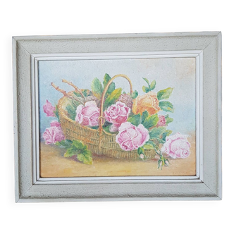 Tableau huile sur toile bouquet de roses anciennes