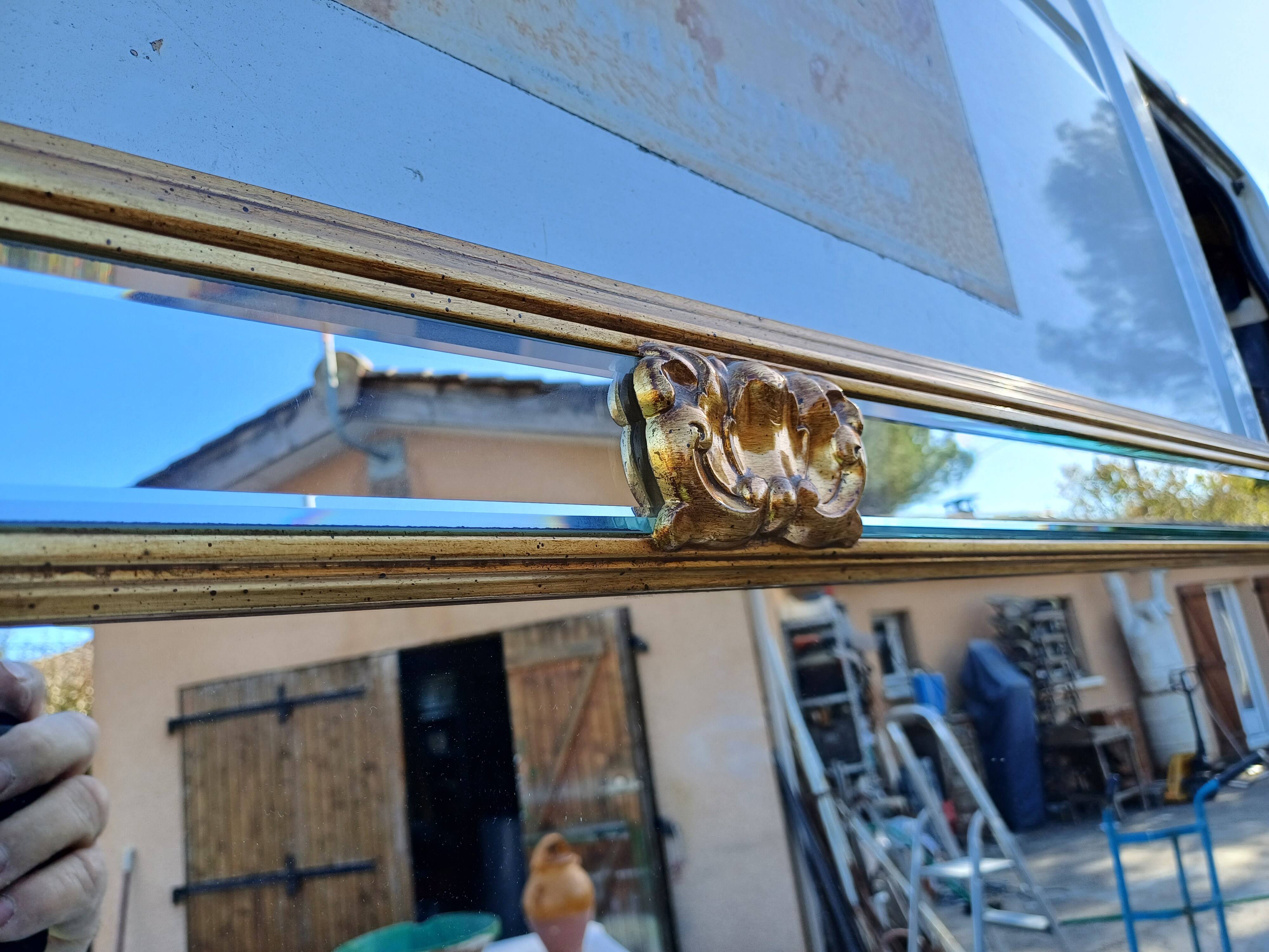 Pareclose and Beveled Wood and Golden Stuk Mirror