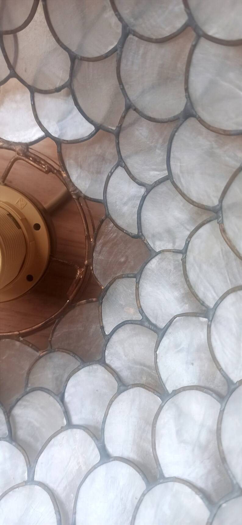 Large old chandelier in the shape of lotus flowers in mother-of-pearl and brass/ lotus flower ceiling light