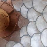 Large old chandelier in the shape of lotus flowers in mother-of-pearl and brass/ lotus flower ceiling light